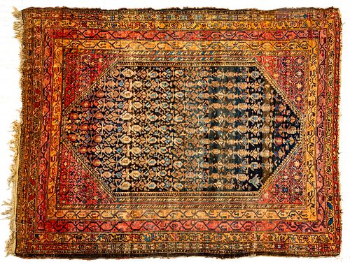 PERSIAN HAMADAN HANDWOVEN WOOL RUG, C. 1910, W 5' 2", L 5' 11" 