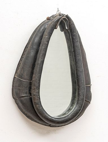 LEATHER HORSE COLLAR, NOW MIRROR, H 23", W 17", D 6" 