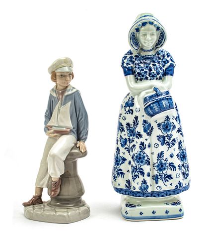 DELFT AND LLADRO FIGURES, 2,  H 11", 9" 