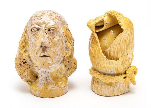 UMBERTO DEL NEGRO (ITALIAN 1940-2017) POTTERY SCULPTURES, TWO PIECES, H 8", W 4", H 7.5", W 6" 