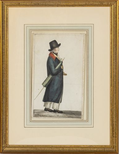 R. FISCHER, HAND COLORED PRINT ON PAPER, H 13", W 7.75", THEODORE ELLIOT HACKMAN SKETCHED FROM LIFE 