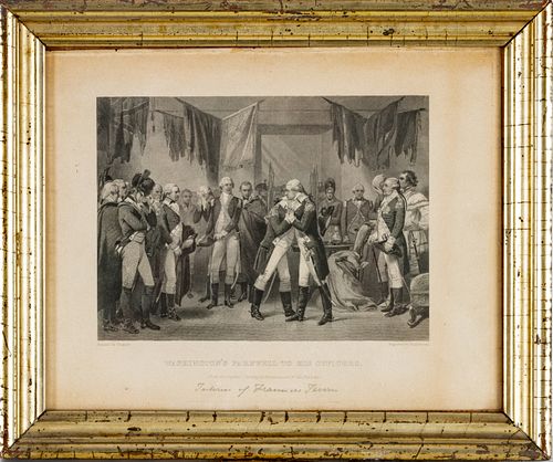 THOMAS PHILLIBROWN (ENGLISH, ACTIVE 1834-1860), AFTER ALONZO CHAPPEL,  ENGRAVING ON PAPER, H 11.5", W 8.25", WASHINGTON'S FAREWELL TO HIS OFFICERS 