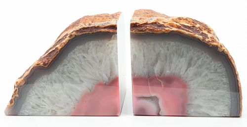 BRAZIL AGATE BOOKENDS PAIR H 5" W 4" 