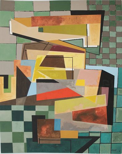 JULES ENGEL (HUNGARIAN, 1909-2003) GOUACHE ON ARCHES WATERCOLOR PAPER, H 28", W 21", ABSTRACT COMPOSITION 