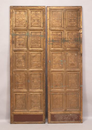ITALIAN STYLE GILT BRONZE DOORS, PAIR, H 75", W 25"