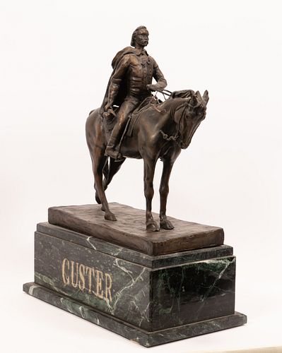AFTER EDWARD C. POTTER (AMERICAN, 1857-1923) BRONZE SCULPTURE, 1993, H 17", W 15", "SIGHTING THE ENEMY" 