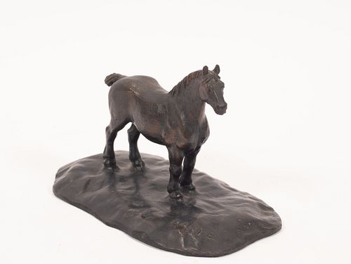 STYLE OF ANTOINE-LOUIS BARYE (FRENCH, 1796–1875) BRONZE SCULPTURE, H 4.25", W 6", STANDING HORSE 