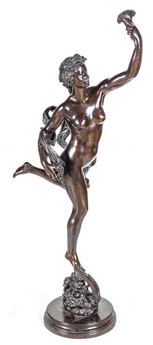SIGNED CIBARDIE, FRENCH BRONZE SCULPTURE, H 70", W 16", L 35", FEMALE ALLEGORICAL FIGURE 