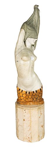 CONTEMPORARY MARBLE SCULPTURE, H 47.5", W 13", NUDE 