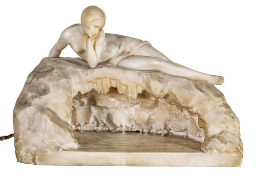 P. CONTI, FLORENCE, CARVED MARBLE AND ALABASTER LAMP C 1900 H 13", W 18", D 8" 