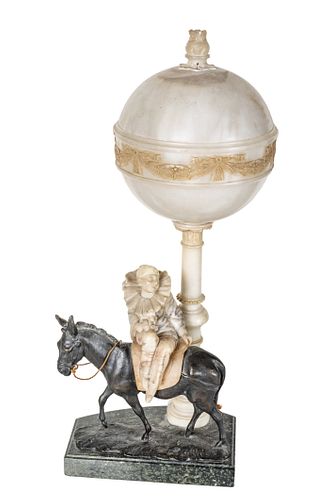 CARVED MARBLE AND ALABASTER WITH BRONZE LAMP, C 1900, ITALY H 25" OVERALL 