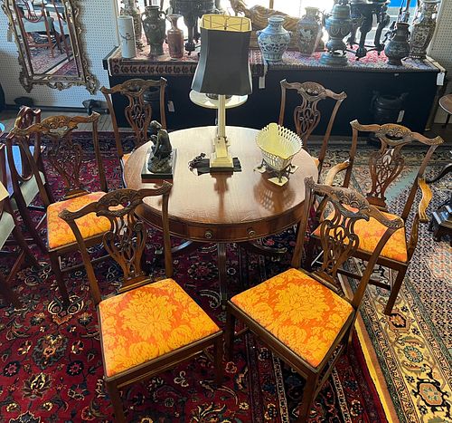 MAHOGANY CHIPPENDALE STYLE DINING CHAIRS, SET OF SIX, CIRCA 1920 H 38" 