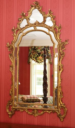 FRENCH STYLE  GILT WOOD AND GESSO WALL MIRROR, H 66", W 35"
