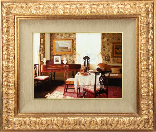 S. LEE, OIL ON PANEL, H 12", W 16", INTERIOR WITH HARPSICHORD 