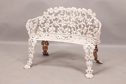 PAINTED CAST IRON GARDEN BENCH, H 28", W 38"