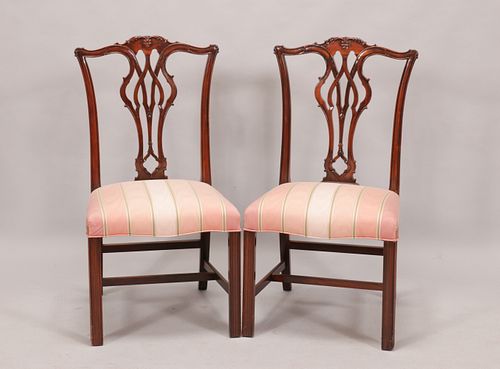 CHIPPENDALE  STYLE MAHOGANY SIDE CHAIRS, PAIR H 39" W 20" 