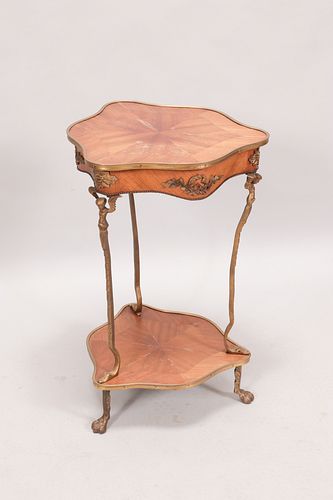 FRENCH STYLE FRUITWOOD & ORMOLU TABLE, H 28.5", DIA 19"
