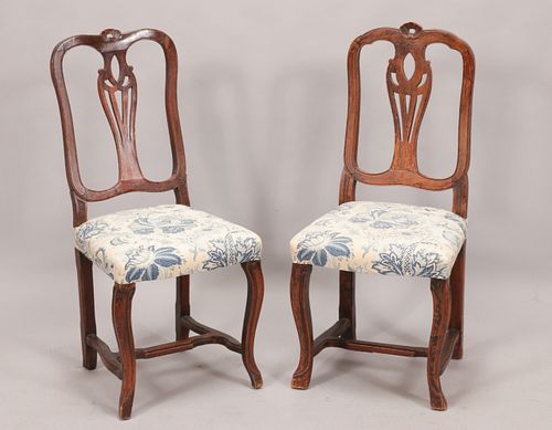 WALNUT COUNTRY FRENCH SIDE CHAIRS, CIRCA 1850, PAIR H 38" W 17" 