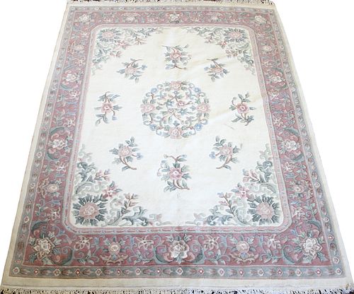 CHINESE HAND WOVEN WOOL CARPET W 7'8" L 9'7" 