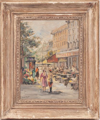 ANDRE PICOT, FRENCH, 1910 - 92, OIL ON CANVASBOARD C 1960, H 15.7" W 11.8" PARIS CAFE SCENE 