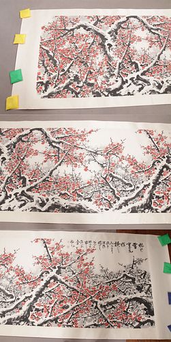 CHINESE WATERCOLOR & INK SCROLL, H 13' 6", W 3' 10" 
