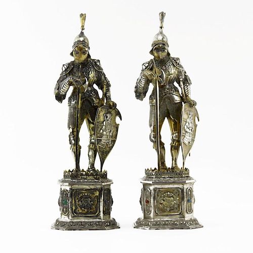 Pair Sterling Silver Standing Knight Figures
