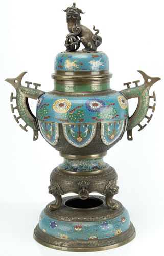 CHINESE CLOISONNE COVERED CENSOR, C. 1930, H 27", W 18"