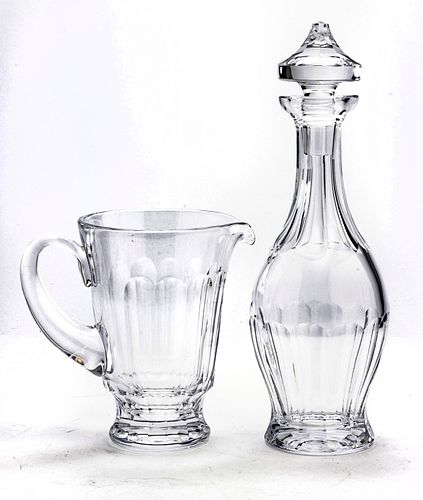 WATERFORD 'SHEILA' CUT CRYSTAL DECANTER WITH STOPPER & PITCHER, 2 PCS, H 7"-13" 