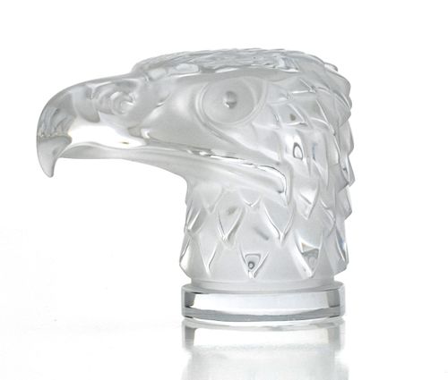 LALIQUE (FRANCE) FROSTED GLASS EAGLE HEAD MASCOT, H 4.5", W 3", L 5.75" 