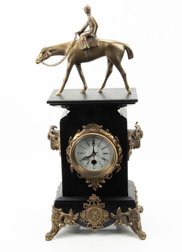 VICTORIAN STYLE SLATE  MANTLE CLOCK H 19" W 9" 