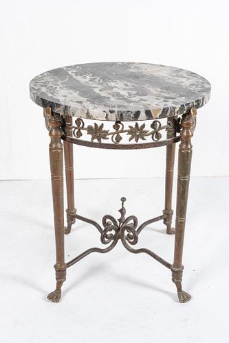 BRONZE AND MARBLE SIDE TABLE, C 1930 H 21", DIA 16"