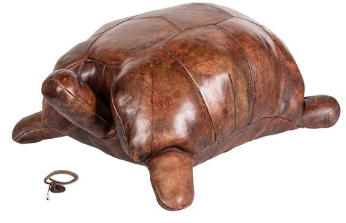 DIMITRI OMERSA FOR ABERCROMBIE & FITCH, ENGLISH LEATHER TURTLE FORM OTTOMAN, H 12", L 22"