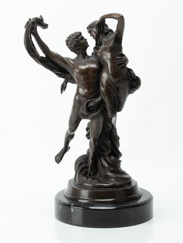 AFTER EUGENE MARIOTON (FRENCH, 1857-1933) BRONZE SCULPTURE, H 10", L 6", DANCING COUPLE 