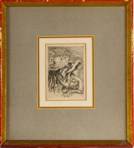 AUGUST RENOIR (FRENCH 1841-1919) ETCHING ON PAPER H 4.75" W 3.25" "LE CHAPEAU EPINGLE" 