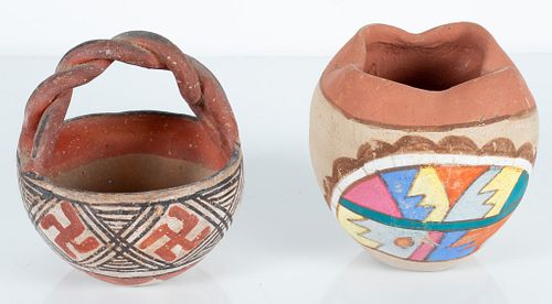 NATIVE AMERICAN POTTERY VASE AND BASKET, H 4.75"-5" 