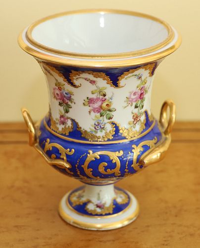 FRENCH PORCELAIN DOUBLE HANDLED URN,  H 7", DIA 5.5"