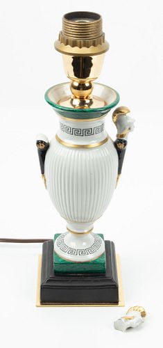 FRENCH EMPIRE STYLE PORCELAIN URN FORM TABLE LAMP, H 18.5" 