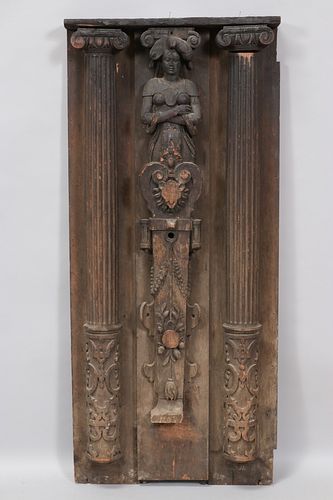 CARVED WOOD COLUMNS ARCHITECTURAL ELEMENT. H 43", W 19"
