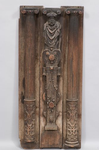 CARVED WOOD ARCHITECTURAL ORNAMENT, H 43", W 19" 