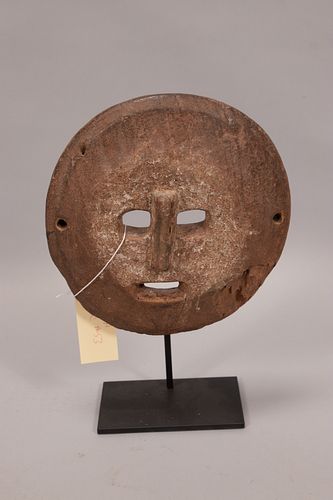 AFRICAN CARVED WOOD MASK, D 2", DIA 9"