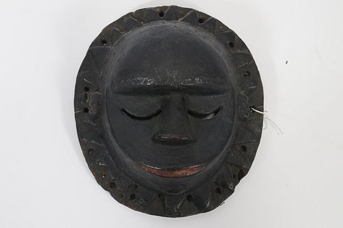 AFRICAN CARVED WOOD WITH PIGMENT, MASK 19TH.C. H 8" W 7" 