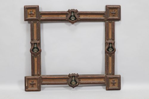 TRAMP ART FRAME WITH FOUR NAVAL ANCHOR AND CROWN EPAULETTES 