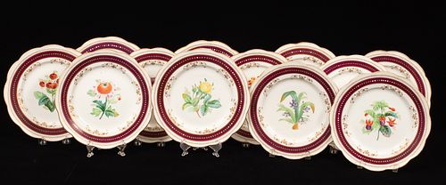 SPODE DESSERT PLATES, HAND PAINTED 19TH.C. SET OF 12 DIA 9" 