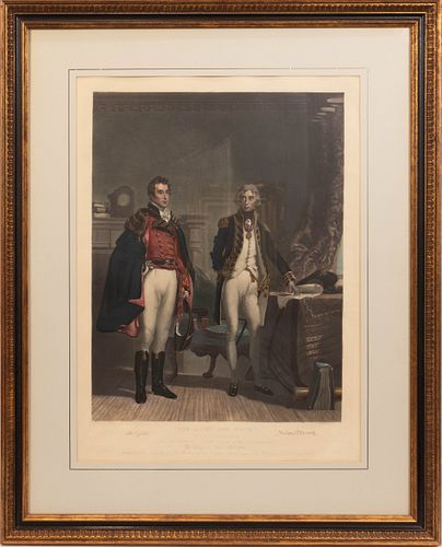 AFTER J.P. KNIGHT, TINTED MEZZOTINT ON PAPER, H 24", W 18", "THE ARMY AND NAVY" 