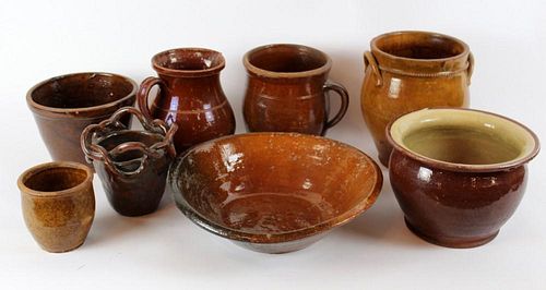 Grouping of American Redware glazed pottery