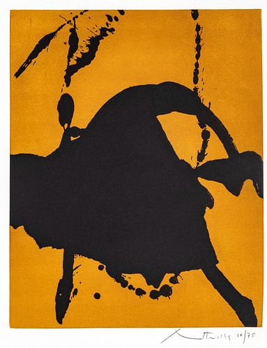 ROBERT MOTHERWELL (AMERICAN, 1915–1991), LIFT-GROUND ETCHING AND AQUATINT IN COLORS ON J.B. GREEN PAPER, 1976 H 19.75" W 15.625" GESTURE I (STATE I) 