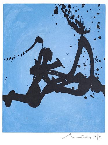 ROBERT MOTHERWELL (AMERICAN, 1915–1991) LIFT-GROUND ETCHING AND AQUATINT IN COLORS ON J.B. GREEN PAPER, 1976 H 19.75" W 15.75" GESTURE III (STATE I) 