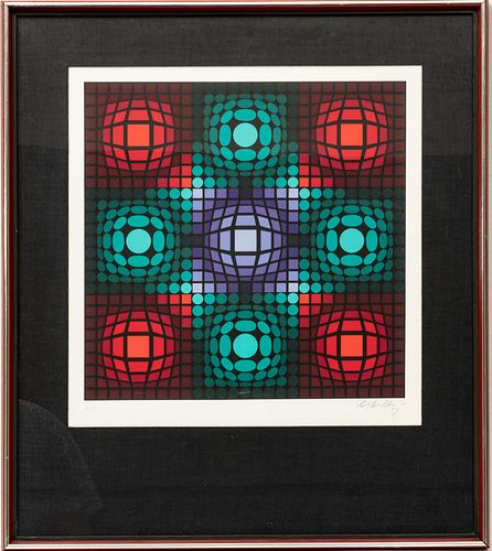 VICTOR VASARELY (FRENCH/HUNGARIAN, 1906–1997) SERIGRAPH IN COLORS, ON WOVE PAPER, H 18" W 18" OPTIC ROUGE 