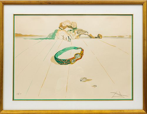 SALVADOR DALI (SPANISH, 1904–1989) PHOTOLITHOGRAPH IN COLORS ON ARCHES PAPER, 1976 H 20.5" W 28.7" DESERT BRACELET (ESSENCE OF TIME), FROM TIME SUITE 