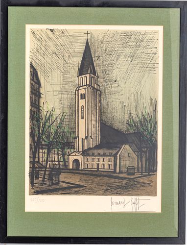 BERNARD BUFFET (FRENCH, 1928–1999) LITHOGRAPH IN COLORS ON WOVE PAPER, 1964 H 22.5" W 17.5" PLACE SAINT GERMAIN DES PRES 